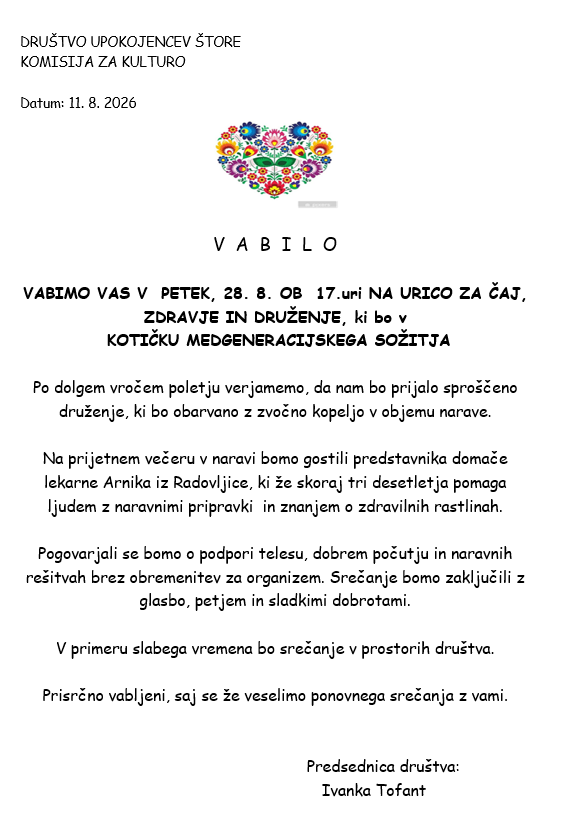 upokojenci vabilo